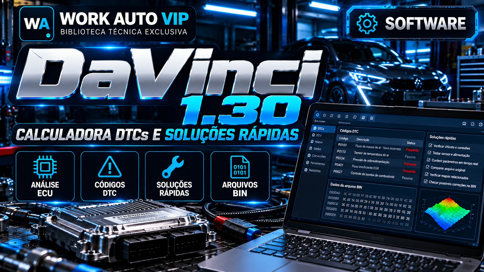Capa: DaVinci 1.30 — Calculadora de DTCs, Processamento de Arquivos ECU e Soluções Rápidas