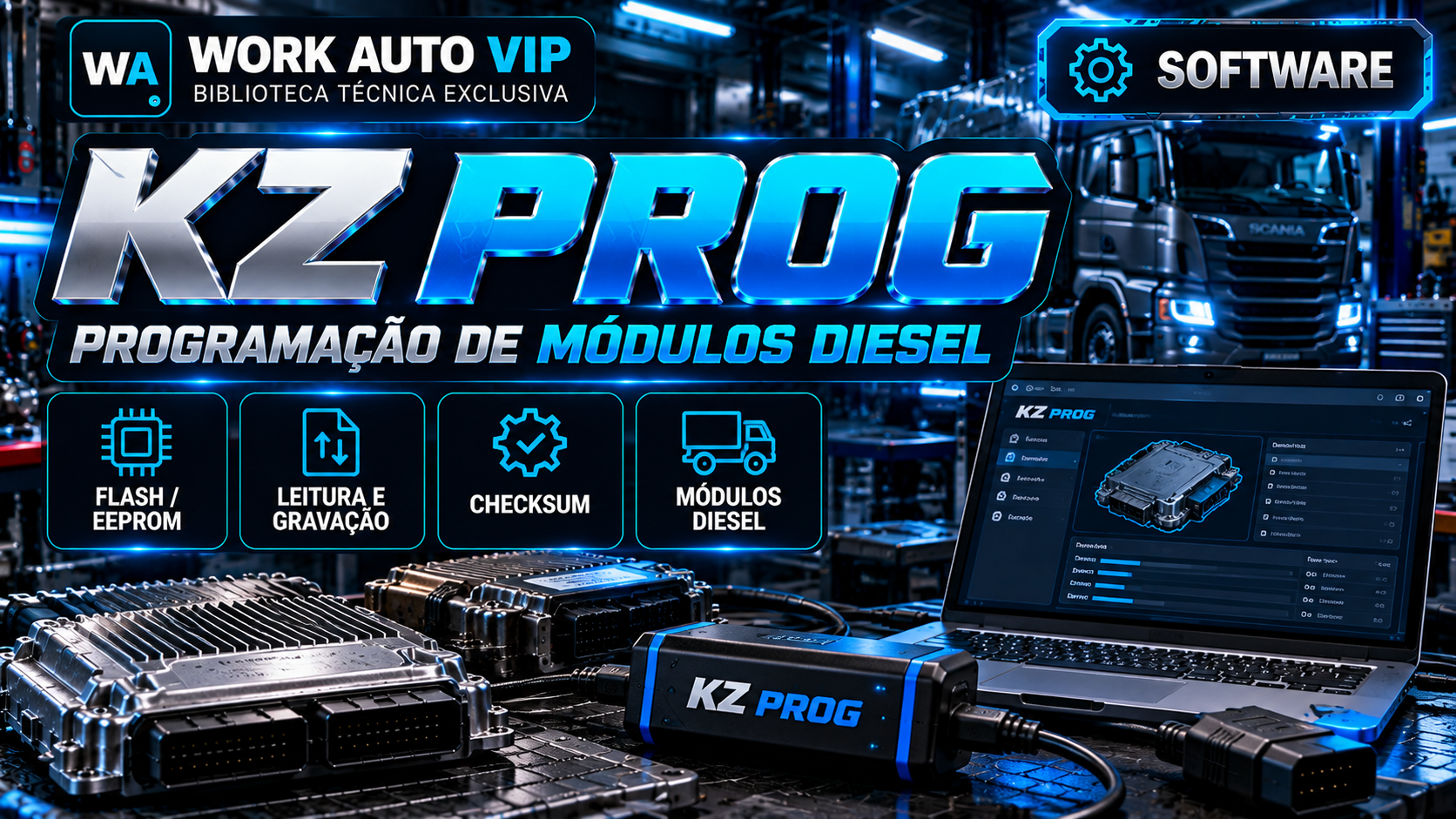 Capa: KZ PROG — Software para Programação de Módulos Diesel, Leitura e Gravação Flash e EEPROM